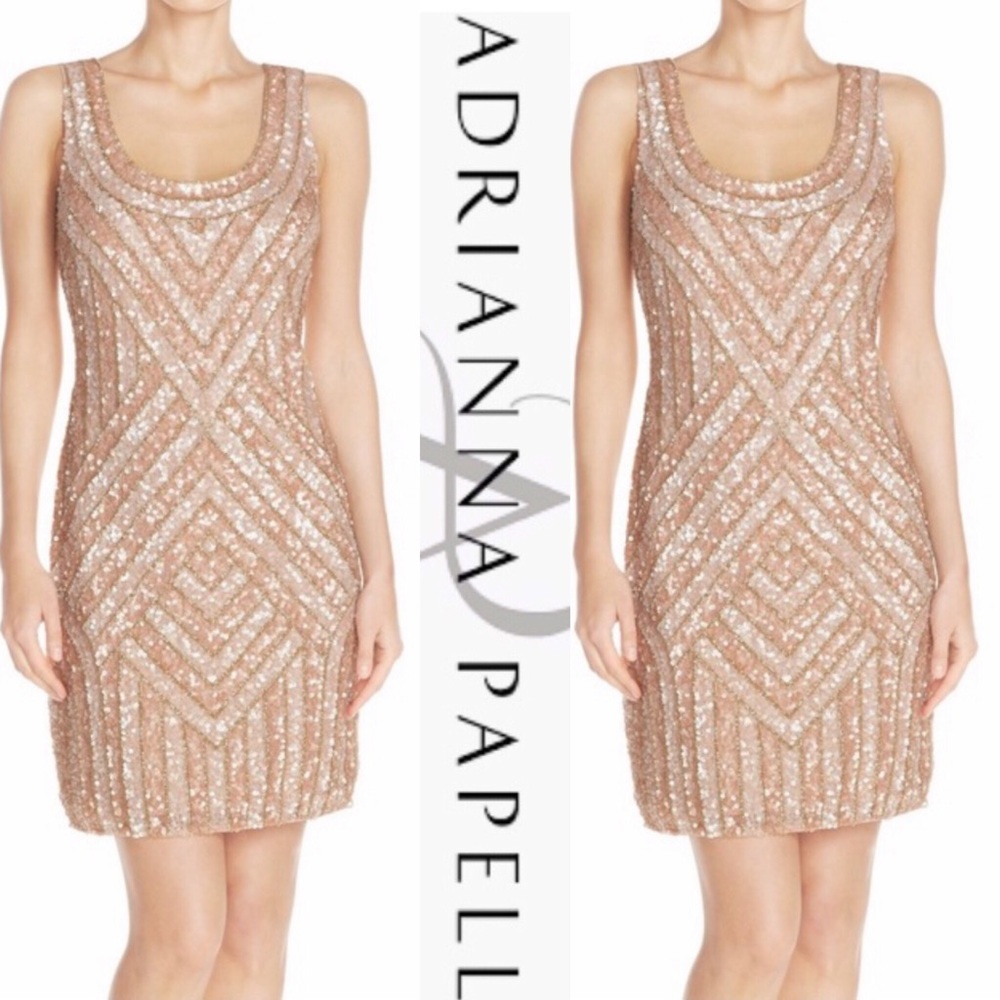 Adrianna Papell beaded sleeveless scoop neck cocktail dress - Picture 2 of 11